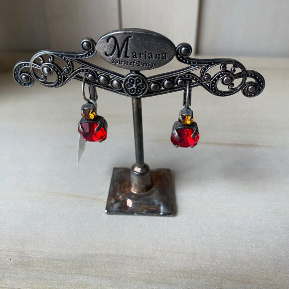 NWT Mariana Red Orange Swarovski Crystal Faceted Dangle Drop Earrings Leverback - Picture 3 of 9